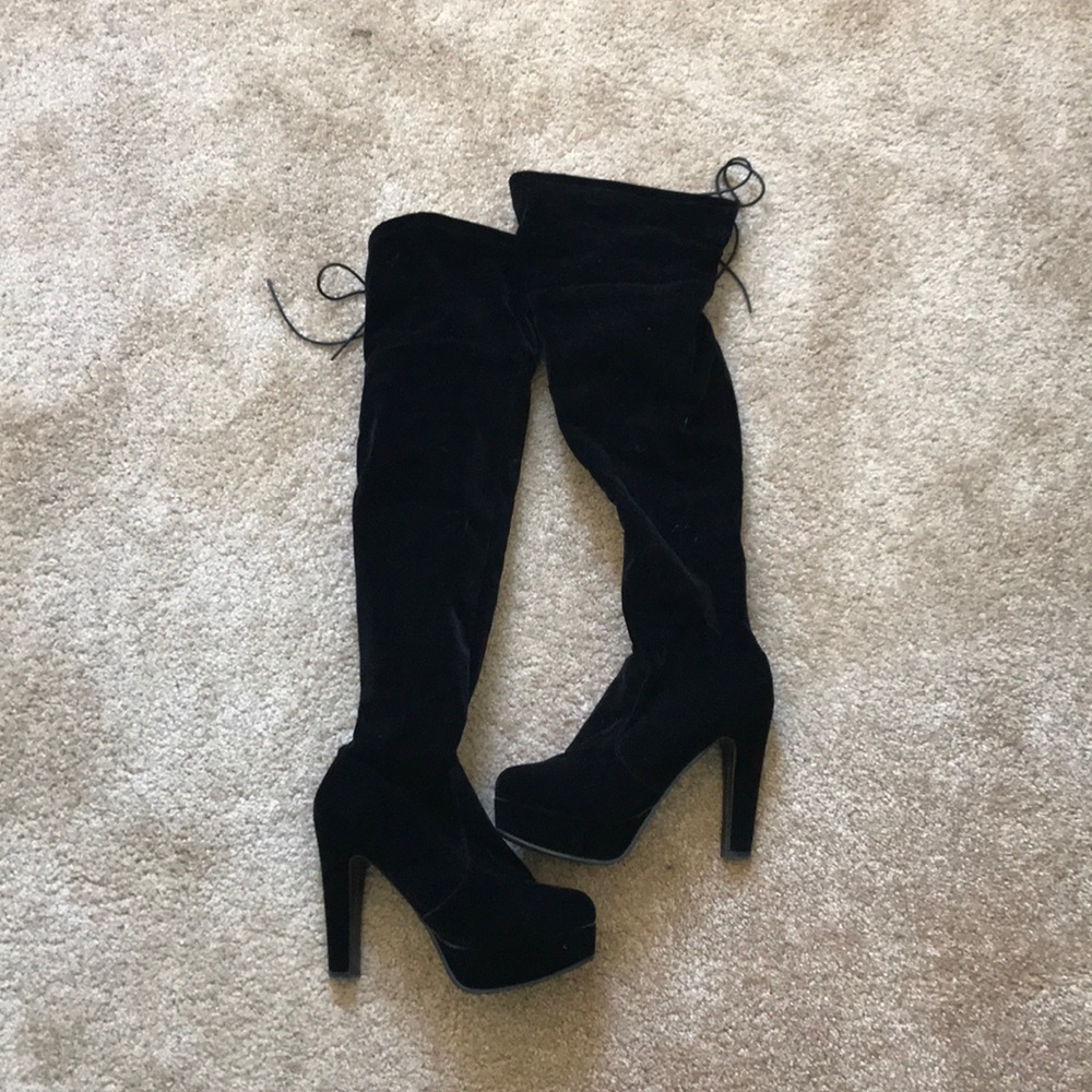 Black Suede Over the Knee Platform Boots